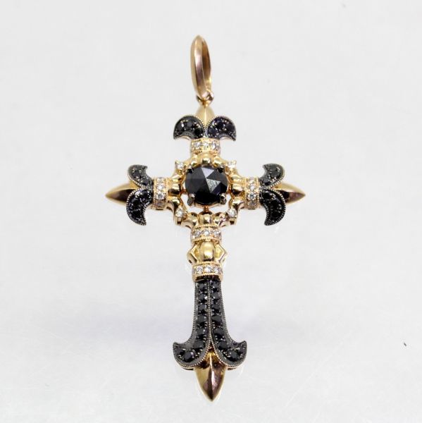 品多く ◎中古美品◎18金 ブラックダイヤ 計1.44ct ダイヤ 0.22ct クロスペンダント イエローゴールド