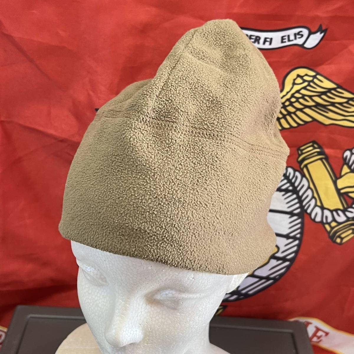 米軍海兵隊 実物 沖縄　USMC CAP マイクロ フリースキャップ ビーニー ニット帽 防寒　冬服(INV OP19)_画像1