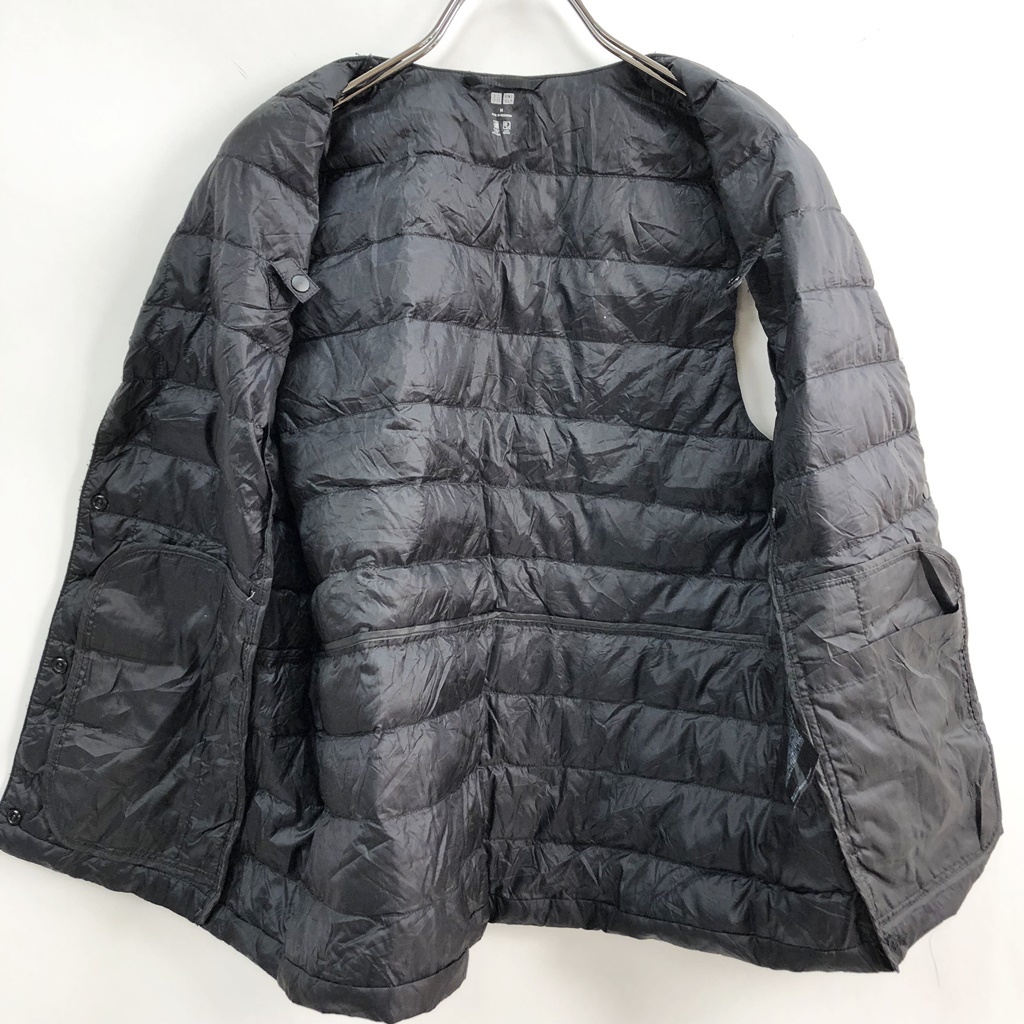  ound-necked *UNIQLO/ Uniqlo Ultra light down vest light weight water-repellent nylon 100% down feather black size M lady's 