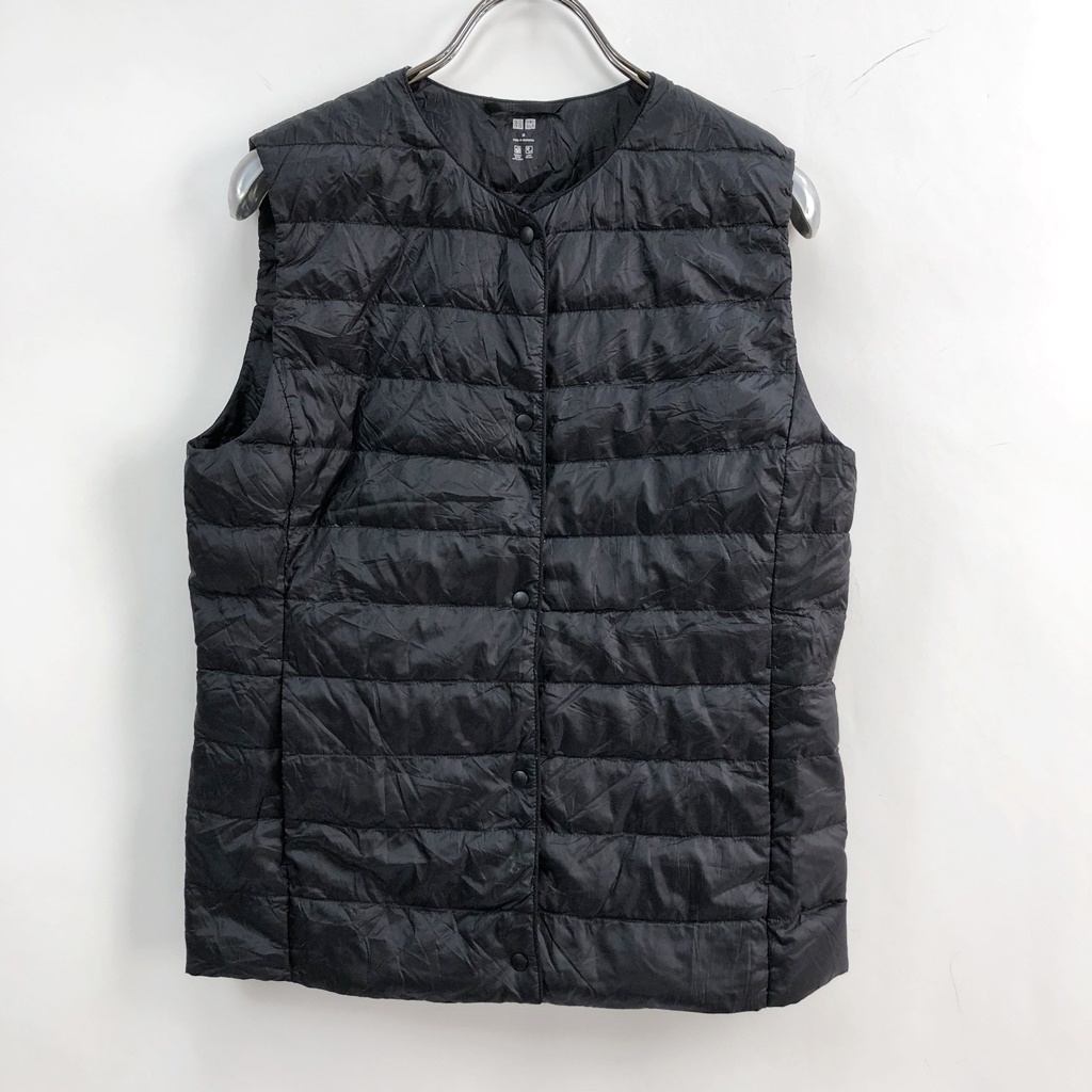  ound-necked *UNIQLO/ Uniqlo Ultra light down vest light weight water-repellent nylon 100% down feather black size M lady's 