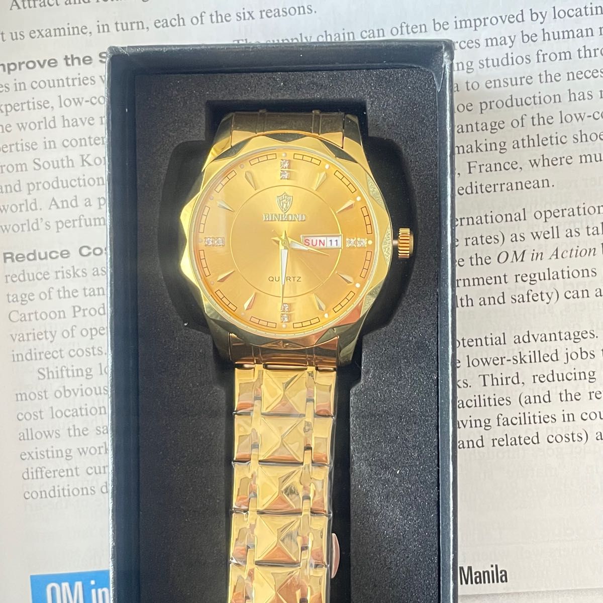 メンズ腕時計 ステンレス ビジネス ダブルカレンダー 防水 ゴールド ウォッチ｜PayPayフリマ