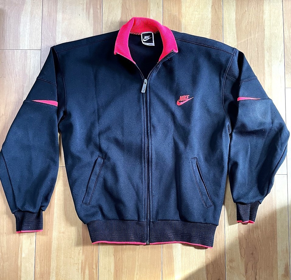  pink fluorescence color line M black tag 90s Vintage made in Japan NIKE Nike embroidery jersey Jog top jersey black 