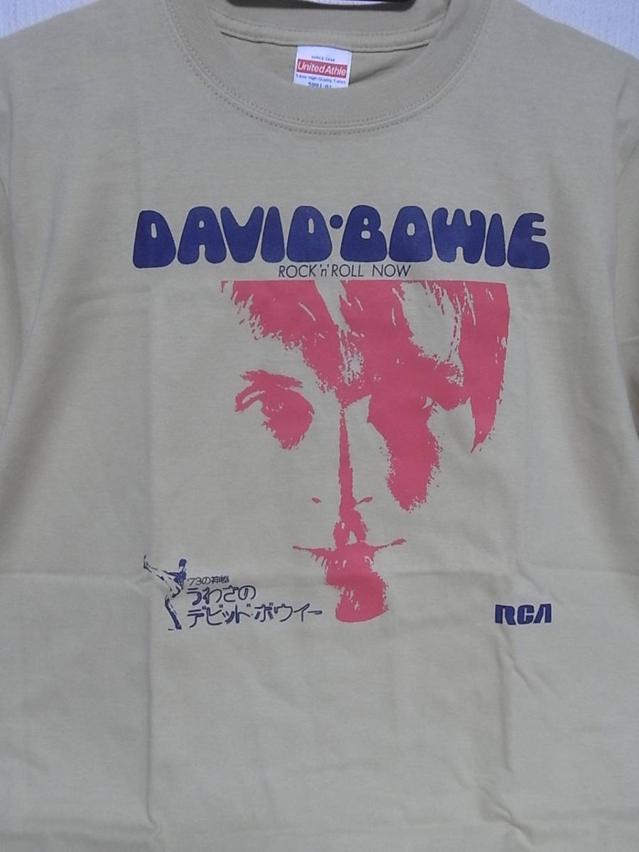 即決★新品ロックＴシャツ★DAVID BOWIE★うわさのデビッド・ボウイー★ベージュボディ×ピンクプリント/パープル文字★S/M/L/XLサイズ対応_画像2