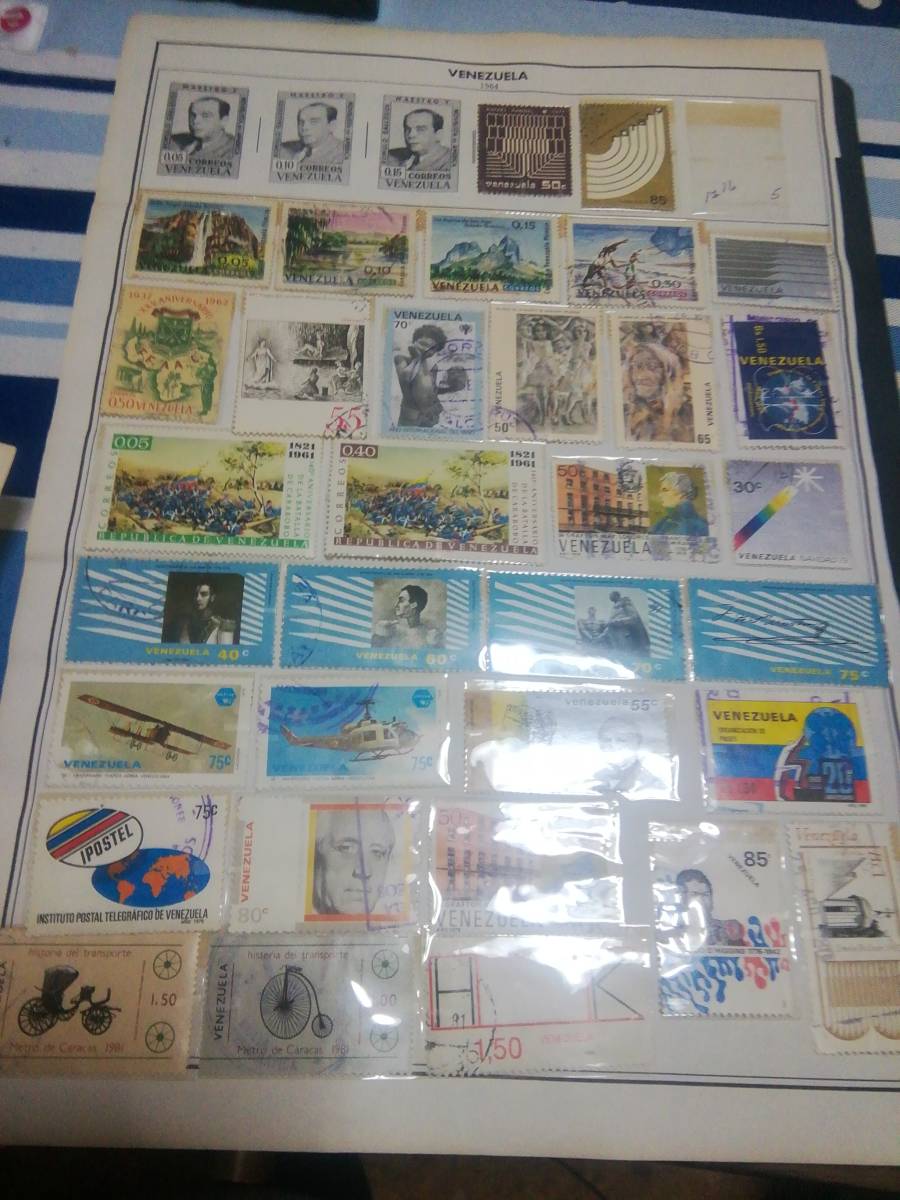 旧いアルバムリーフ：ベネゼエラ、 戦前＋1960/1980年代の記念通常切手など 約190枚貼付、殆ど異種、状態混合の画像2