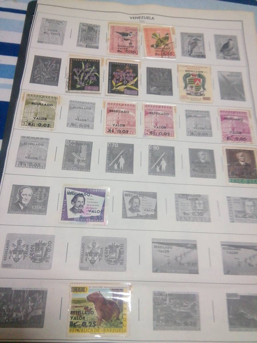 旧いアルバムリーフ：ベネゼエラ、 戦前＋1960/1980年代の記念通常切手など 約190枚貼付、殆ど異種、状態混合の画像9
