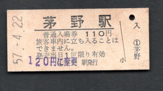 （中央本線）茅野駅１１０円_画像1