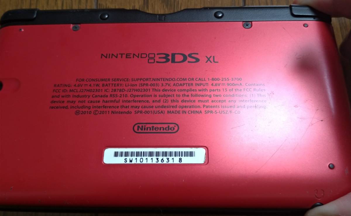 北米版 NINTENDO 3DS XL レッド×ブラック ジャンク フレキシブルケーブル破損 上画面汚れ有り タッチペン付き 送料無料
