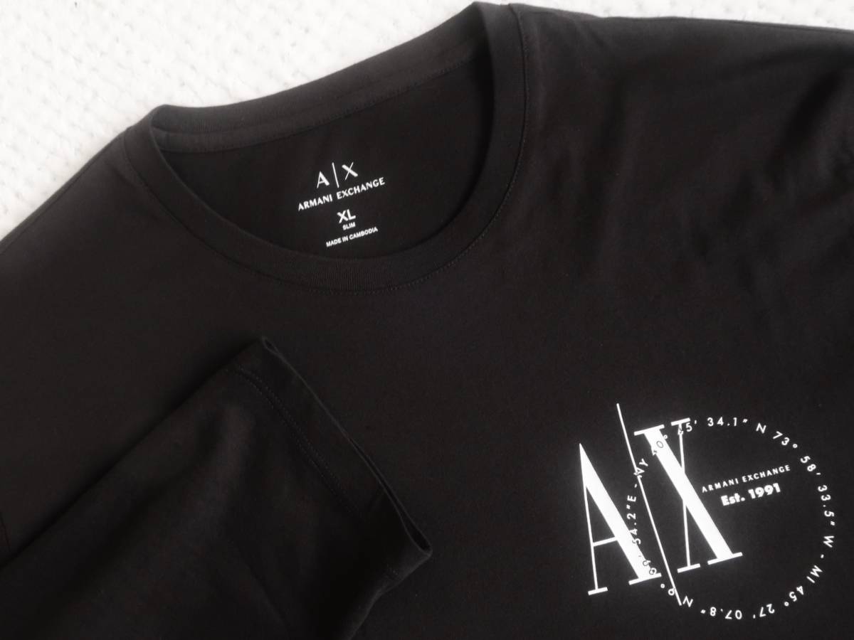 新品☆アルマーニ☆オーガニック ブラック ロンT☆ホワイト ロゴ