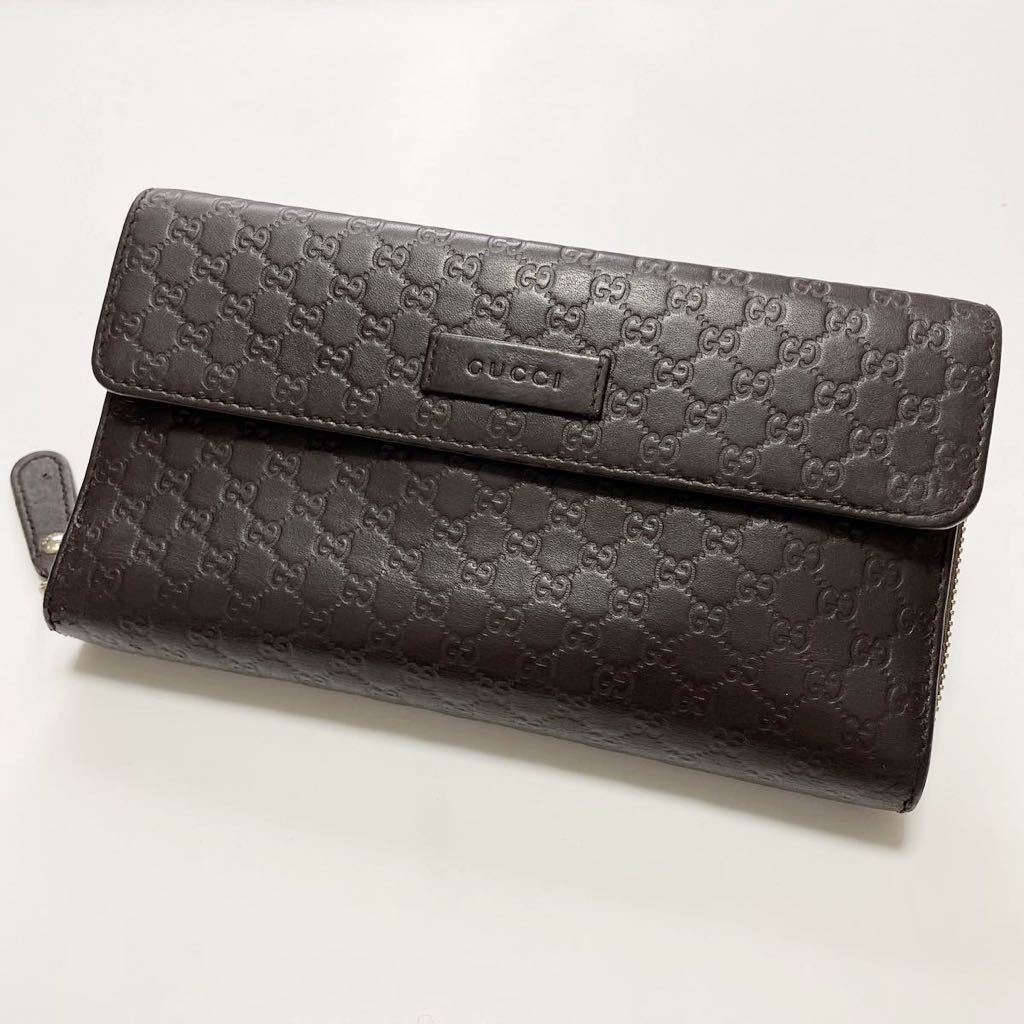 ☆GUCCI グッチ シマ GG柄 マイクロ 長財布 ダークブラウン メンズ