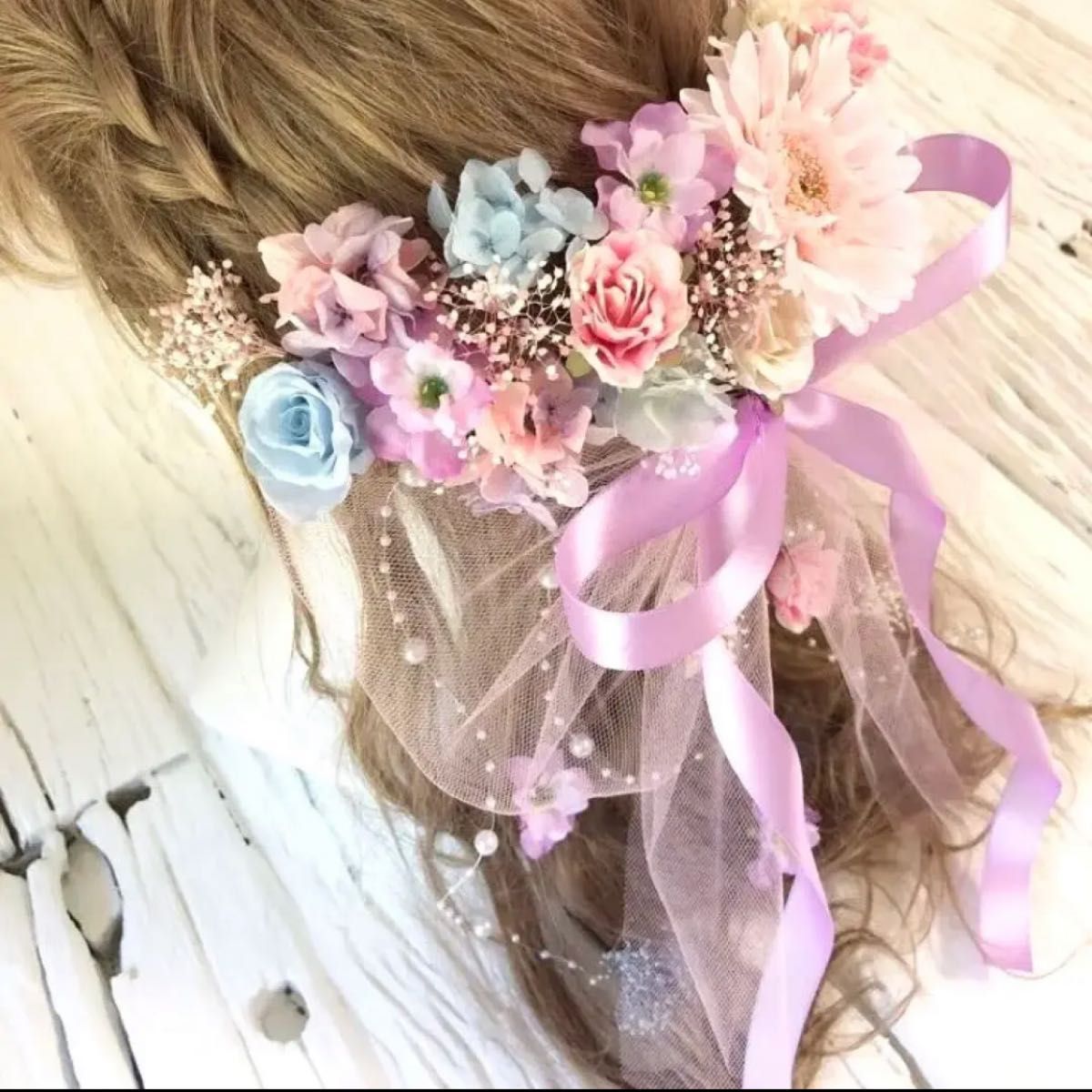 ブーケの様な髪飾り パープル ヘッドドレス BIGリボン | lokomotivblog.hu