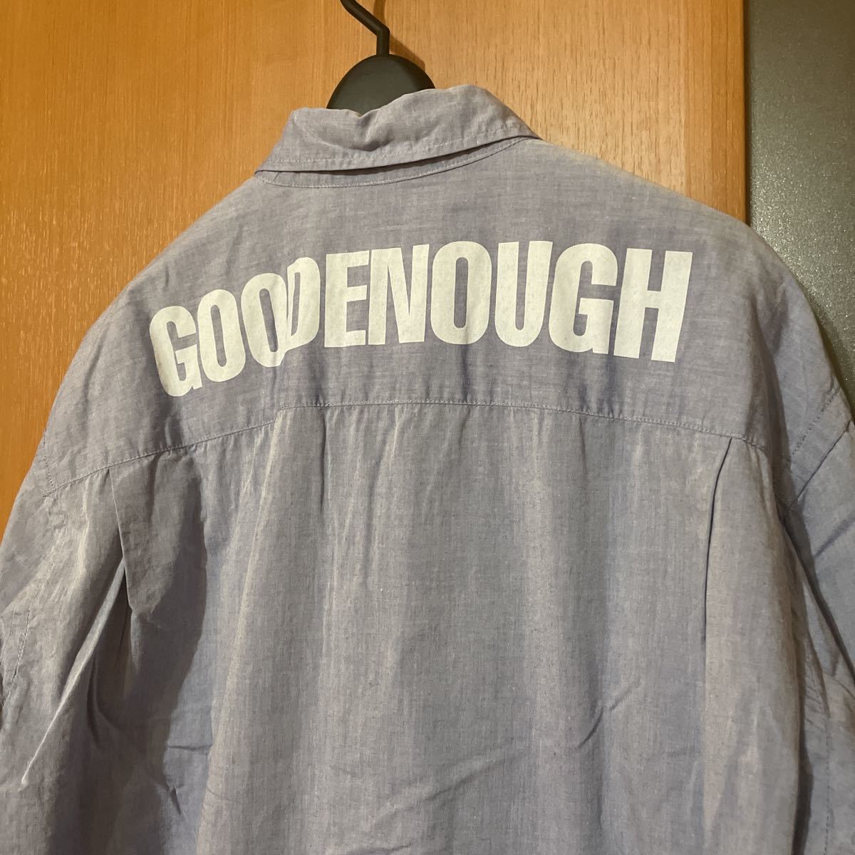 希少 90s『GOOD ENOUGH』初期青タグ背ロゴシャンブレーL/Sシャツ