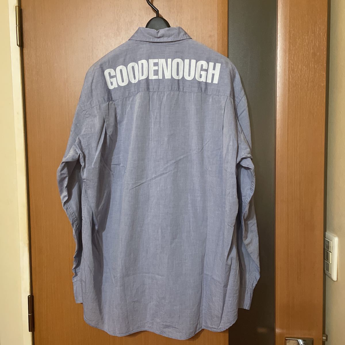 希少90s『GOOD ENOUGH』初期青タグ背ロゴシャンブレーL/Sシャツ
