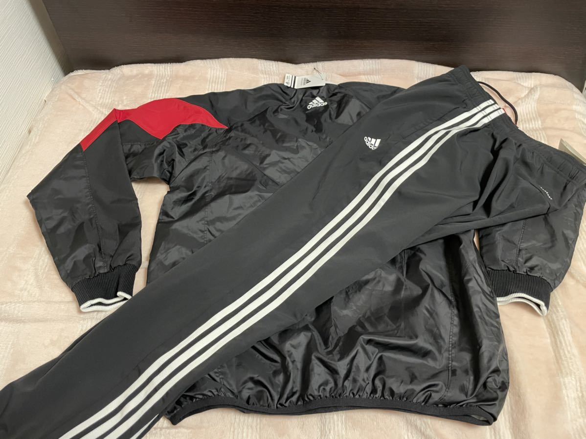 美品】 【O】新品☆adidas☆裏起毛ナイロンジャケット☆パンツ☆黒×白