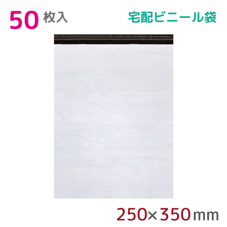 宅配ビニール袋 50枚入 幅250mm×高さ350mm+フタ40mm 60μm厚 A4 B5 耐水 防水 強力粘着テープ付 宅急便 梱包資材 SS_画像1