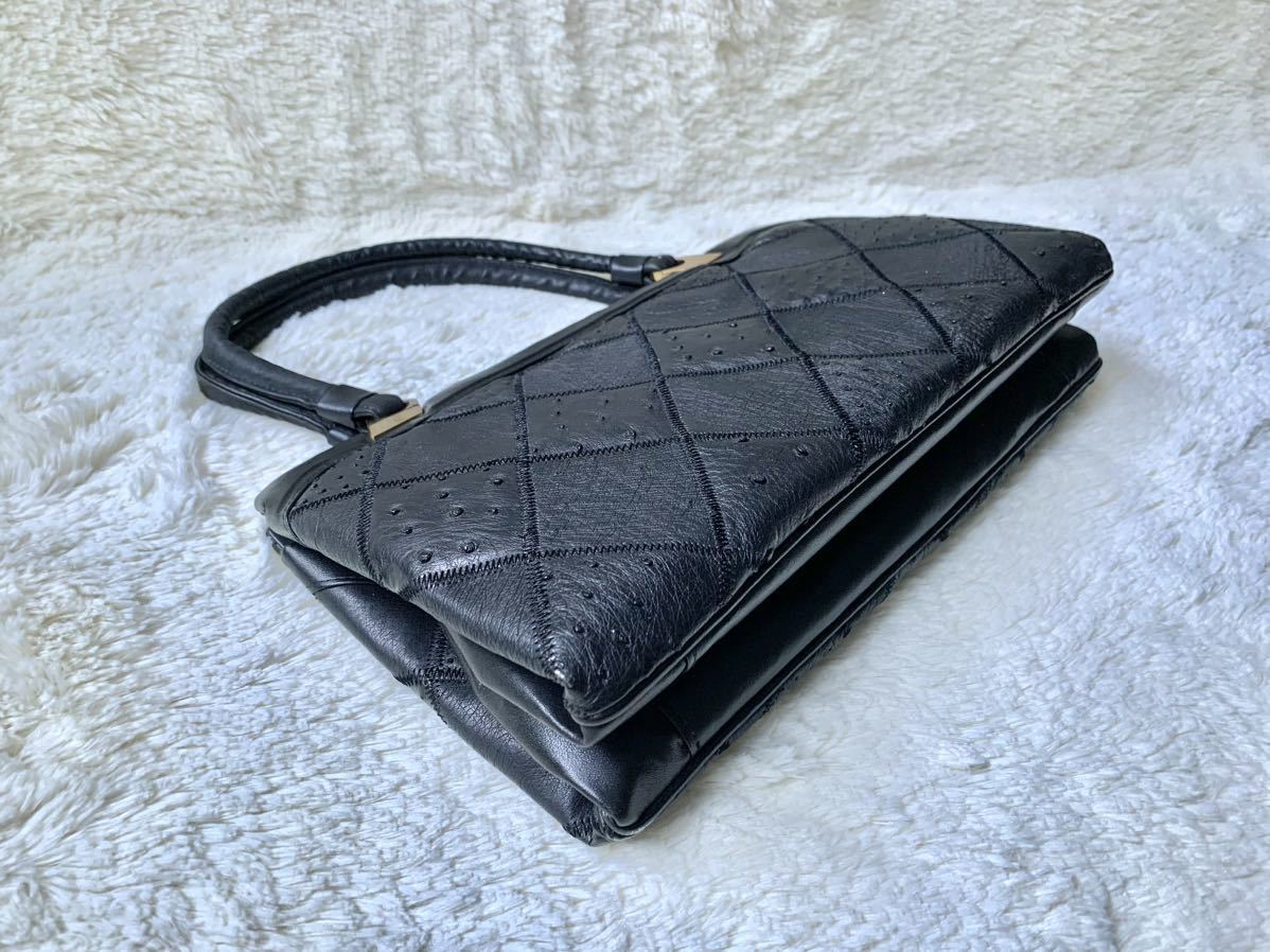 良品 オーストリッチ エキゾチックレザー ハンドバッグ ゴールド金具 1