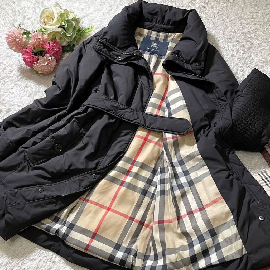 高級】BURBERRY LONDON ダウンコート 裏地ノバチェック 黒 40-