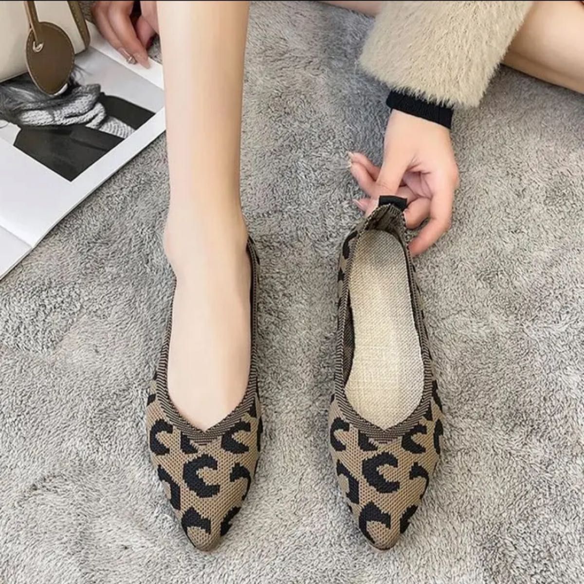 AQUAZZURA アクアズーラ ハラコ レオパード フラットシューズ 安い