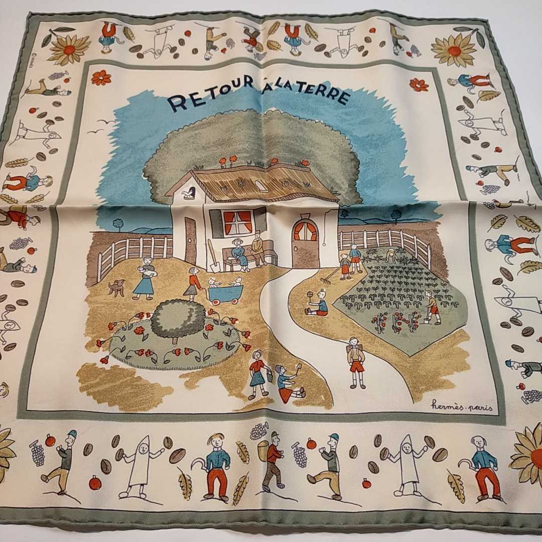 極美品　エルメス プチ　45カレ　スカーフ　RETOUR A LA TERRE HERMES SCARF　_画像6