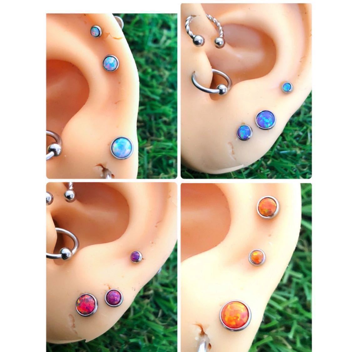 [6×3] body pierce 16G 1 piece la Brett stud .. earrings Synth tik opal tiger gas surgical stainless steel blue [ anonymity delivery ]