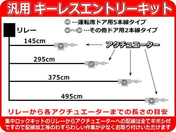 12V車 汎用キーレスエントリーキット 集中ロックキット付き アクチュエーター 4本入り アンサーバック機能 日本語配線図・サポート付 CD7_画像8