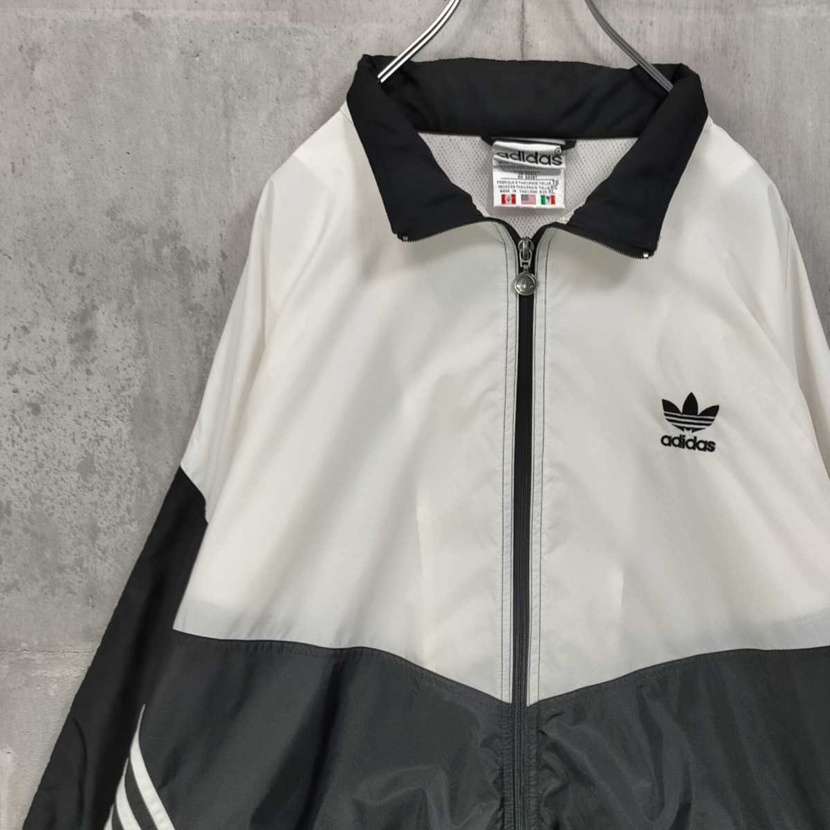 激レアサイズ 5XL adidas アディダス ナイロンジャケット 白 黒 ロゴ