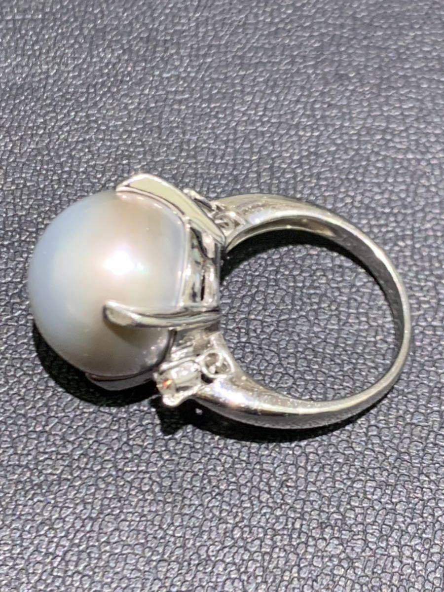 pt900 パールリング MD0.16ct 総重量12.2g グレーパール アクセサリー ...