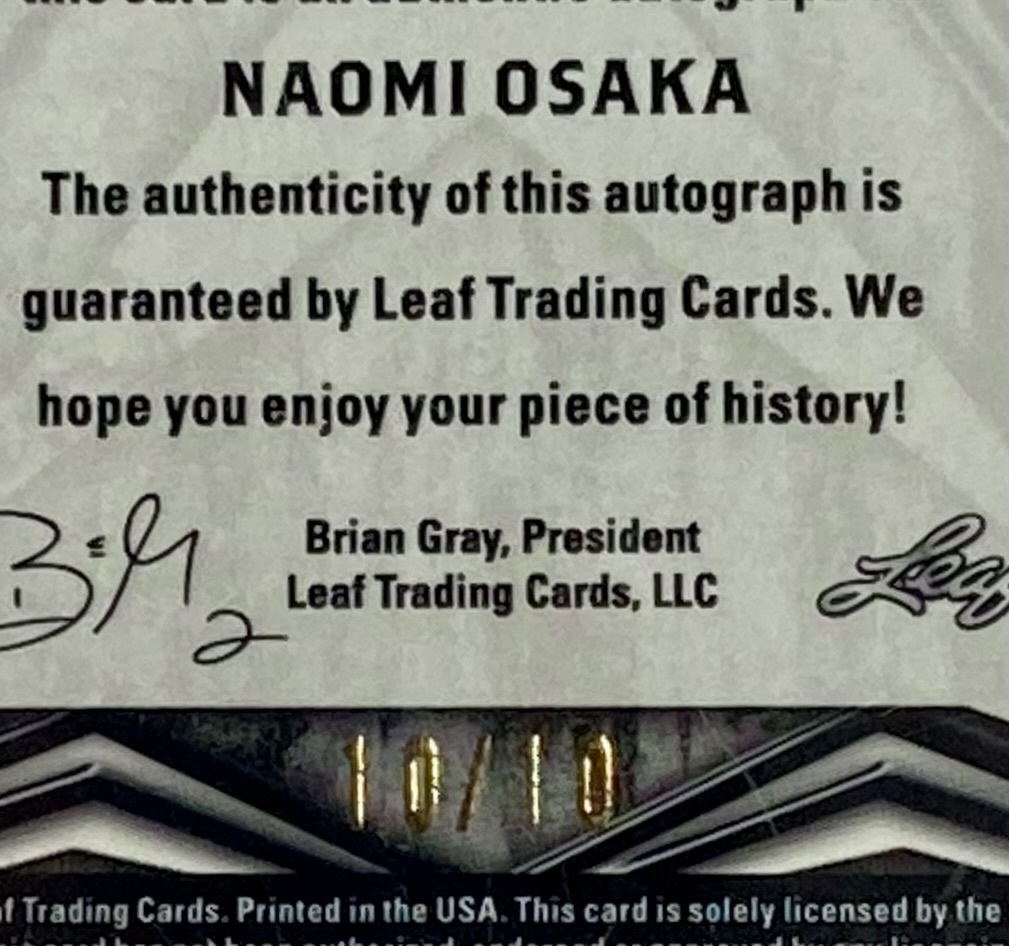 豊富な商品から ラストNo. 10/10枚限定】大阪なおみ直筆サイン 2022 Leaf Exotic Topps