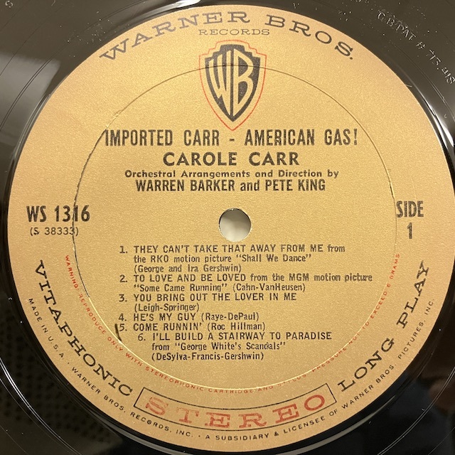 ●即決VOCAL LP Carol Carr / Imported Carr American Gas jv4034 米オリジナル、Stereo Pat刻印 キャロル・カー　_画像3