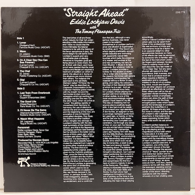 ●即決LP Eddie Lockjaw Davis Tommy Flanagan / Straight Ahead ej3024 独オリジナル トミー・フラナガン_画像4