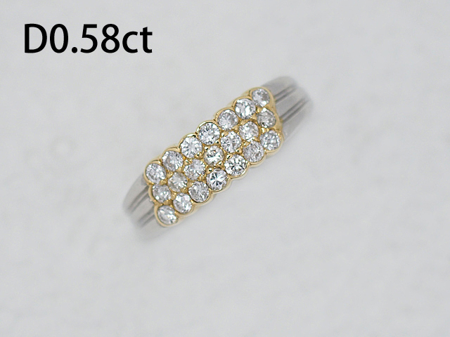 音羽屋■ ダイヤモンド/0.58ct Pt900/K18YG コンビカラー デザイン リング 12号 仕上済