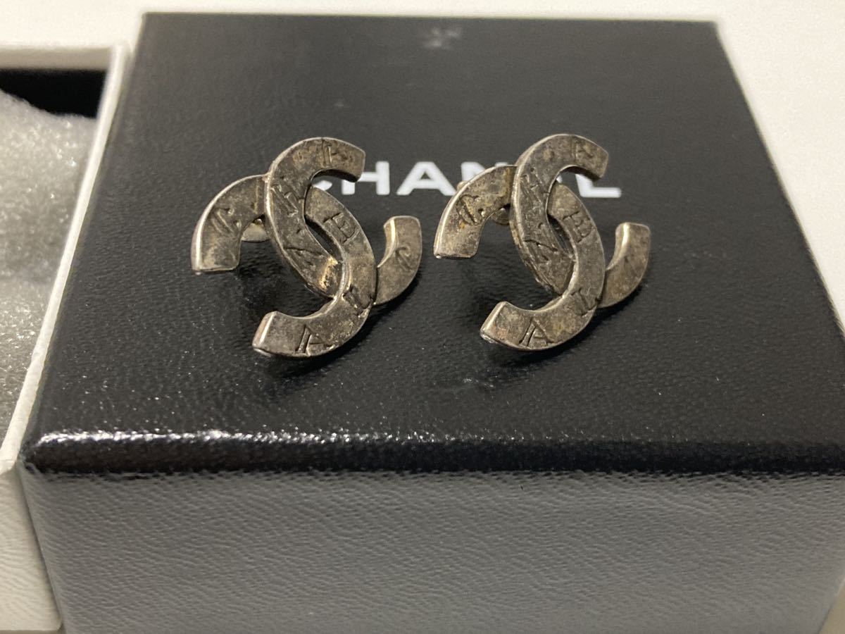 残り1点】CHANEL ココマーク クロム シルバー ピアス シャネル ロゴ