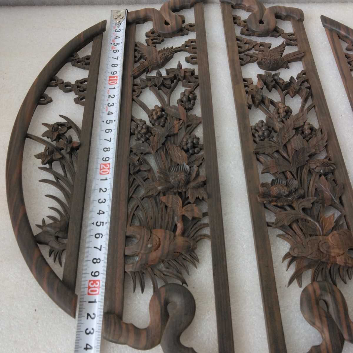 [ postage included ] ebony ... carving decoration board 4 pieces set control number (1234) dead stock wooden sculpture cloth finish 
