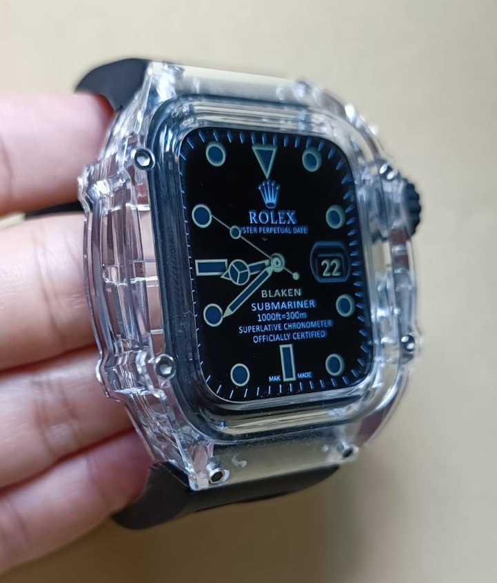 44mm 45mm ○RSTR クリスタル黒○apple watch カスタム 金属 メタル