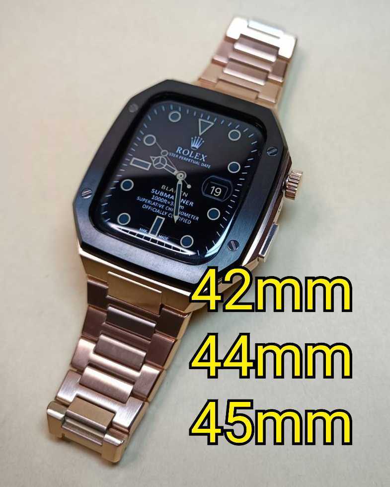 保障できる】 カスタム ステンレス watch apple 45mm○薔薇金黒-メタル