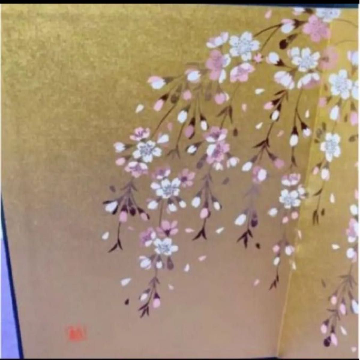 新品　屏風 しだれ桜 蒔絵 金紙屏風 高さ 19センチ