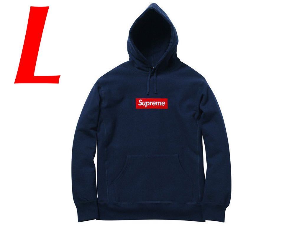 新品 国内正規 13FW Supreme Box Logo Pullover L NAVY hooded sweatshirt シュプリーム パーカー 窪塚洋介 ネイビー 赤 13AW ワングラム_画像1