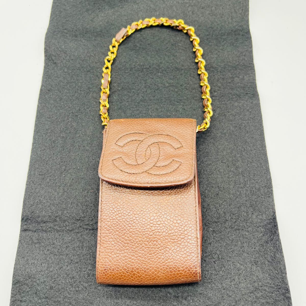 パステルオリーブ 【良品】シャネル【チェーンショルダーポーチ