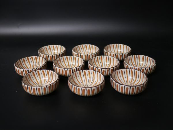 北大路魯山人赤麦藁文向付 十客 小鉢 小皿 茶道具 骨董 古美術品 共布