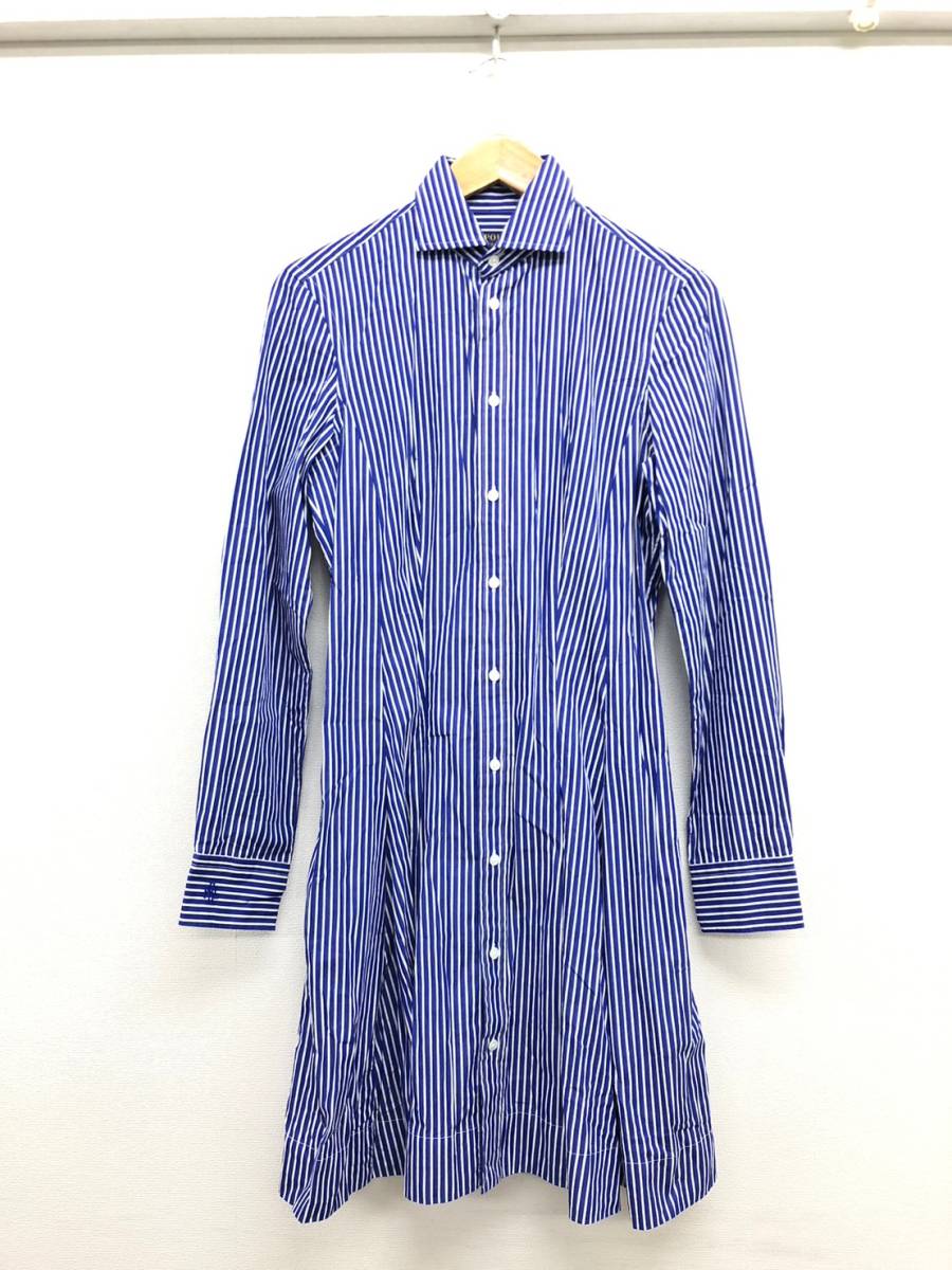 □美品□POLO RALPH LAUREN シャツワンピース 4(160/88A) 青×白 ストライプ ポロラルフローレン フレア 長袖 複数落札同梱OK B230216-302_画像1