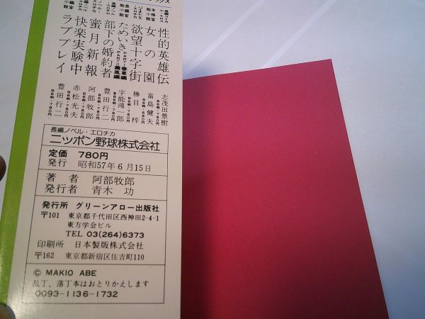 阿部牧郎『長篇ノベル・エロチカ　ニッポン野球株式会社』グリーンアロー出版社　昭和57年初版_画像3