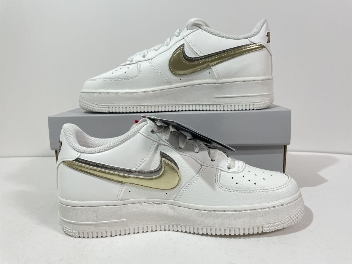 【送料無料】【新品※ラスト1点！】24㎝　Nike AirForce1 GS Double Swoosh ナイキ エアフォース1GS ダブルスウォッシュ シルバー/ゴールド_画像3