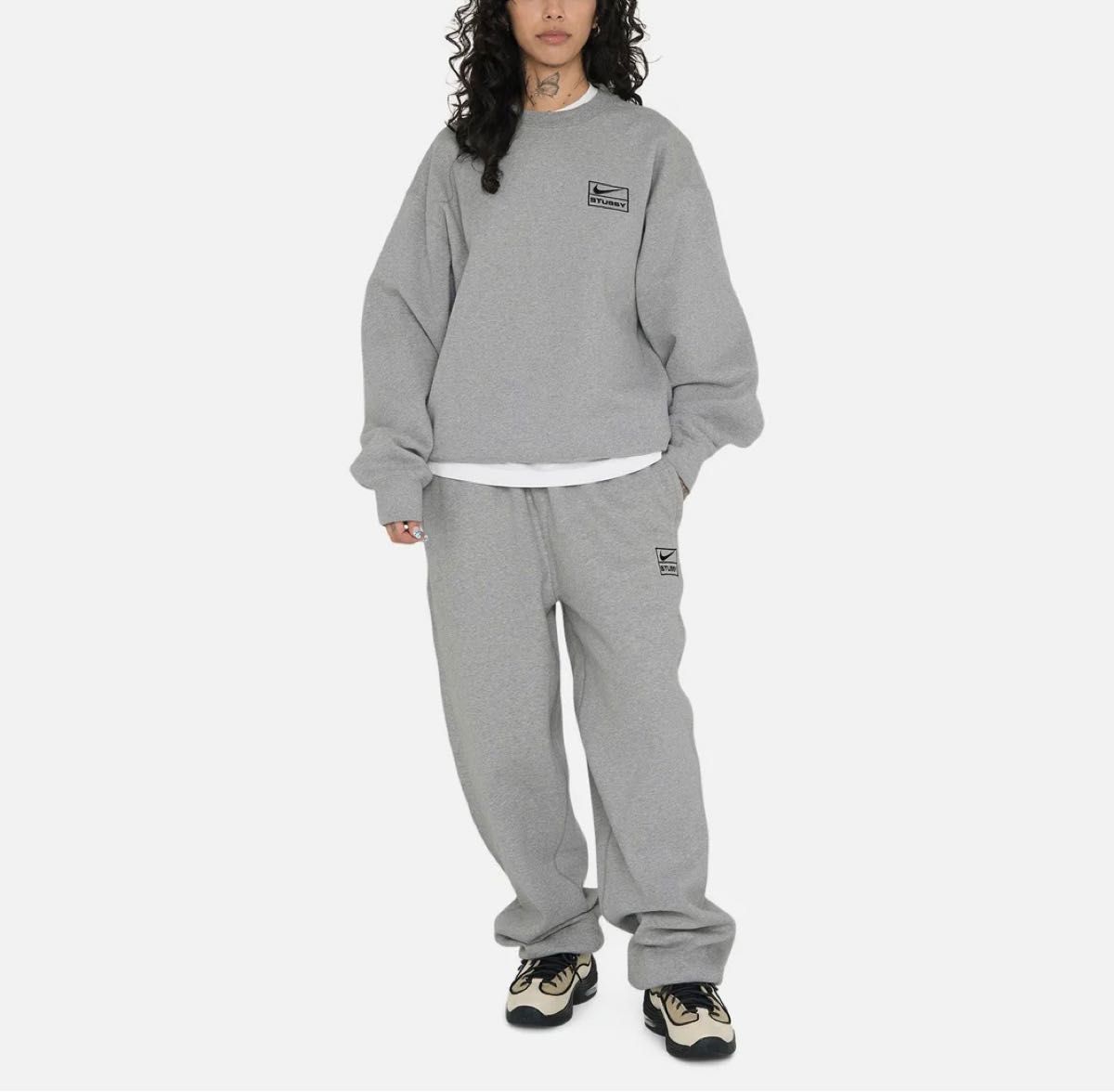 Stussy x Nike Fleece Crew Grey 上下Mセット-