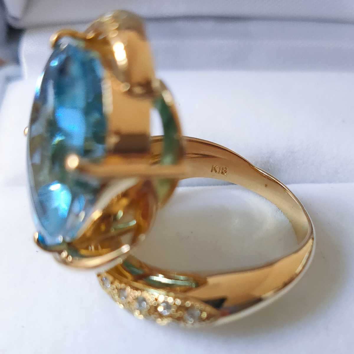 ダイヤモンド×ブルートパーズ リング K18YG 19.53ct 0.29ct 14.6g