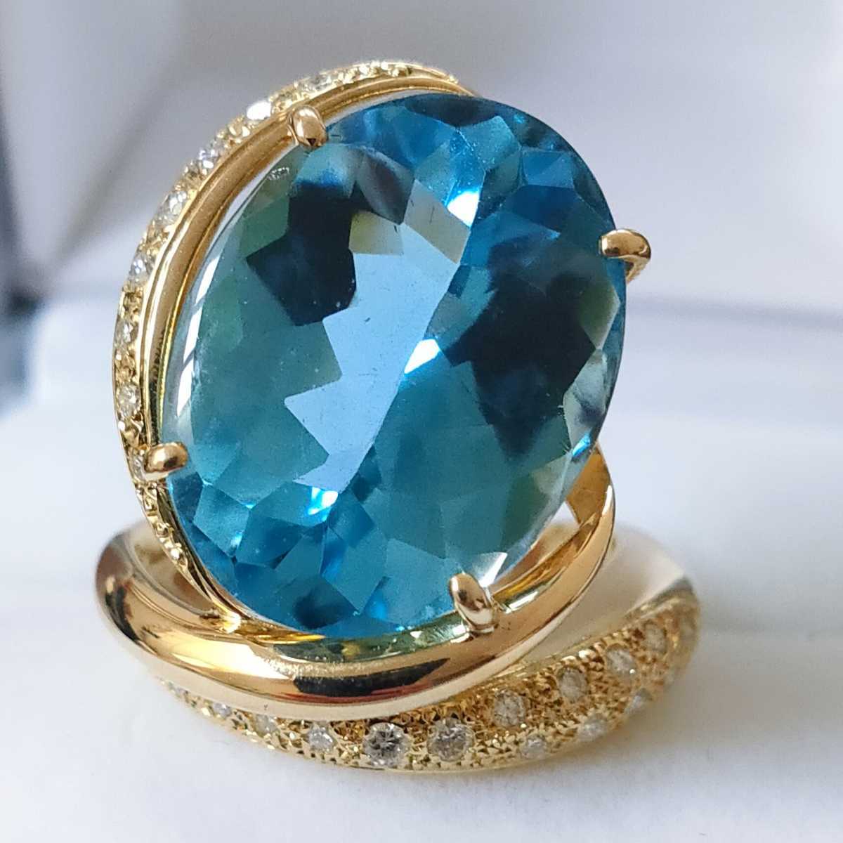 ダイヤモンド×ブルートパーズ リング K18YG 19.53ct 0.29ct 14.6g