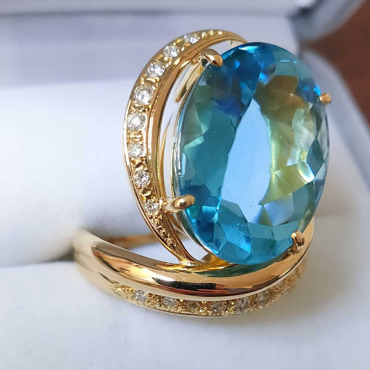 ダイヤモンド×ブルートパーズ リング K18YG 19.53ct 0.29ct 14.6g