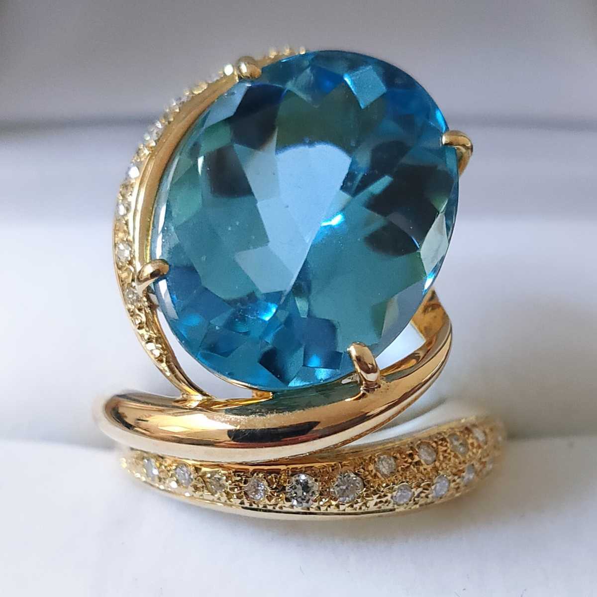 ダイヤモンド×ブルートパーズ リング K18YG 19.53ct 0.29ct 14.6g