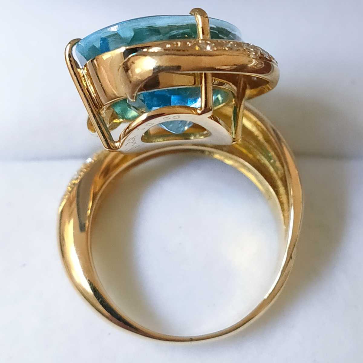 ダイヤモンド×ブルートパーズ リング K18YG 19.53ct 0.29ct 14.6g