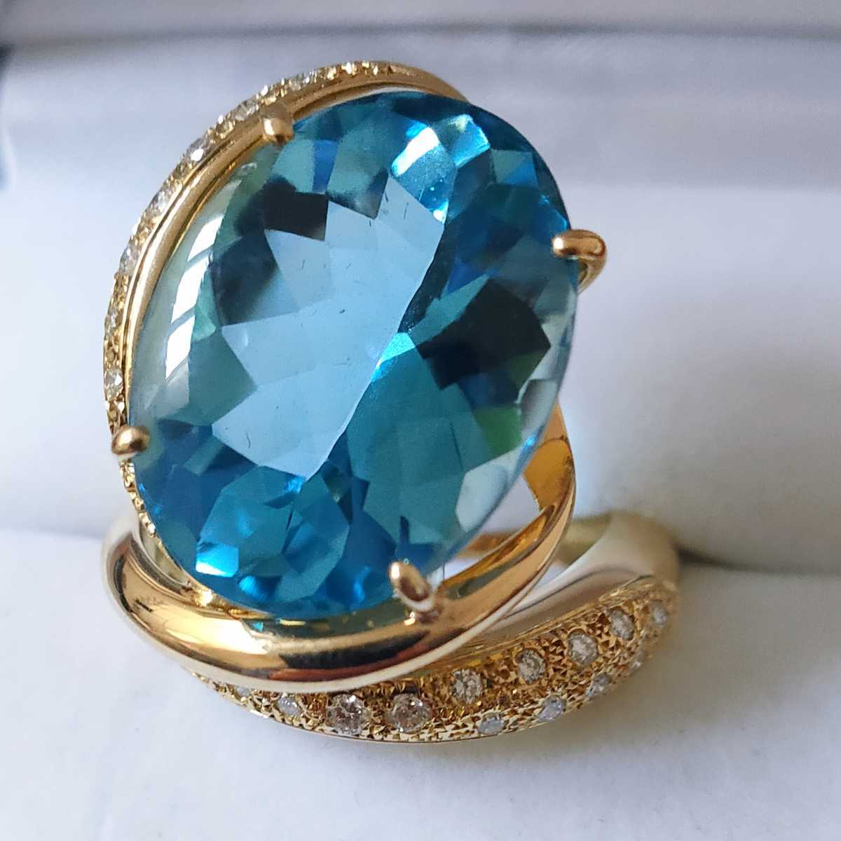 ダイヤモンド×ブルートパーズ リング K18YG 19.53ct 0.29ct 14.6g
