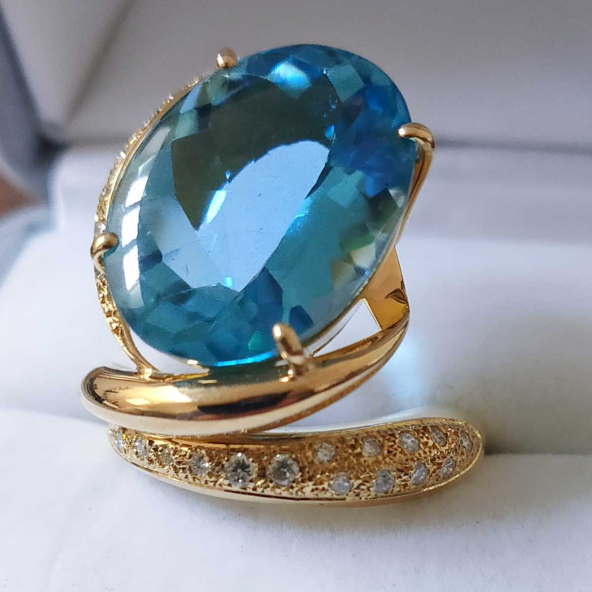 ダイヤモンド×ブルートパーズ リング K18YG 19.53ct 0.29ct 14.6g