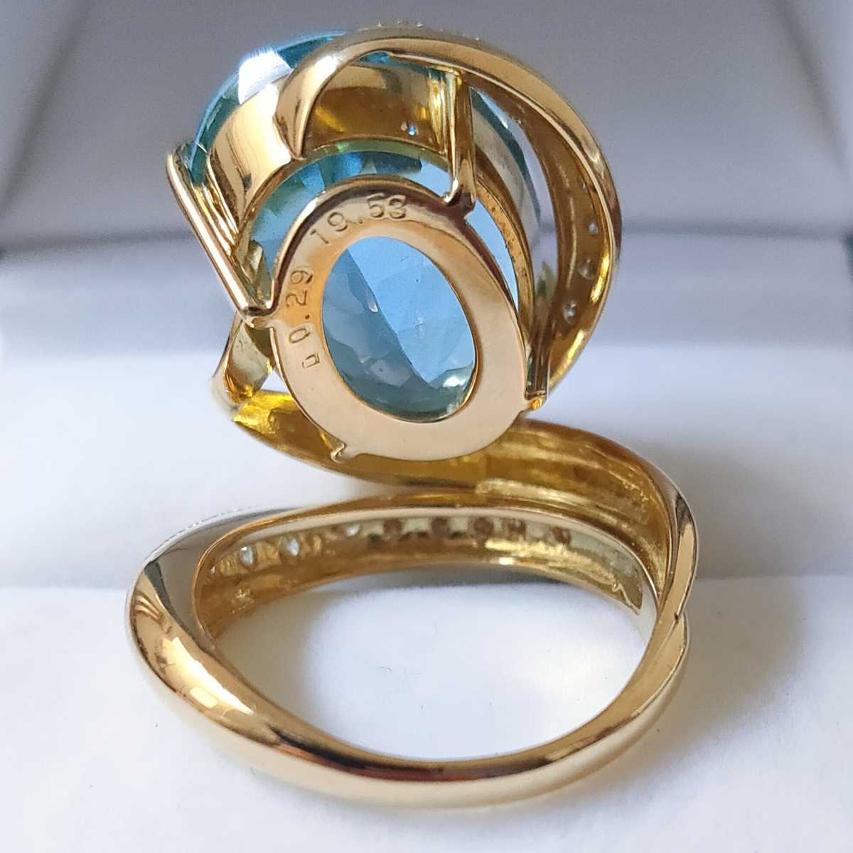 ダイヤモンド×ブルートパーズ リング K18YG 19.53ct 0.29ct 14.6g